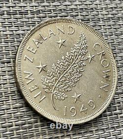 1949 NEW ZEALAND SILVER FERN PLANT Crown Coin under UK King George CHOSE AU #A8