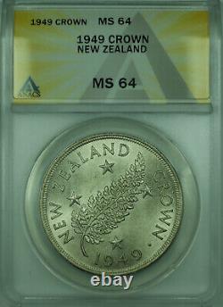1949 New Zealand ANACS MS 64 Commemorative 1 Crown Silver Coin KM#22