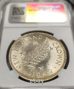 1949 New Zealand Silver 1 Crown Fern Leaf George VI Ngc Ms 65 Stunning Gem Bu