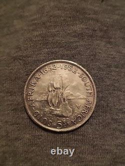 1952 NEW ZEALAND King George VI FERN PLANT UK Vintage Silver Crown Coin i101244