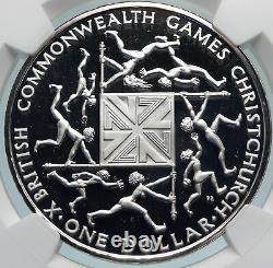 1974 NEW ZEALAND X Commonwealth Games Old Elizabeth II Silver $1 Coin NGC i85058