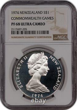 1974 New Zealand $1 Silver Dollar Commonwealth Games Ngc Pf68 3 Graded Higher