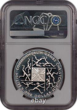 1974 New Zealand $1 Silver Dollar Commonwealth Games Ngc Pf68 3 Graded Higher
