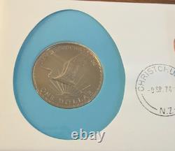 1974 New Zealand Day $1 Silver Coin White Heron Kotuku Original Certified