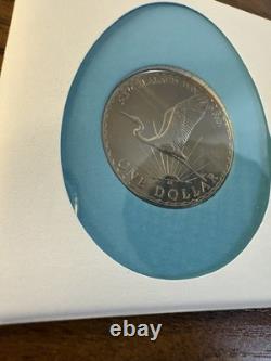 1974 New Zealand Day $1 Silver Coin White Heron Kotuku Original Certified