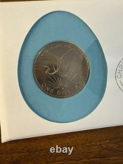 1974 New Zealand Day $1 Silver Coin White Heron Kotuku Original Certified