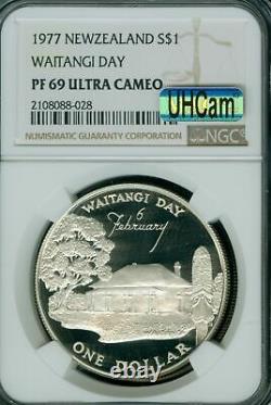 1977 New Zealand Silver $1 Dollar Waitangi Day Ngc Pf69 Uhcam Mac Spotless