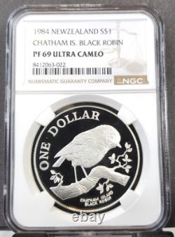 19788 New Zealand Silver 1 Dollar Black Robin Ngc Pf 69 Ultra Cameo Rare Top Pop