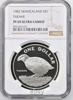 1982 New Zealand $1 Dollar Takahe Bird Silver 0.925 Coin Km# 51a NGC PF 69 UC