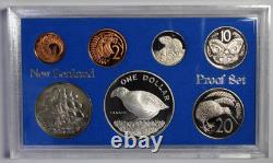 1982 New Zealand (7) Coin Proof Set withTakahe $1 Orig Blue wallet & COA