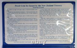 1982 New Zealand (7) Coin Proof Set withTakahe $1 Orig Blue wallet & COA