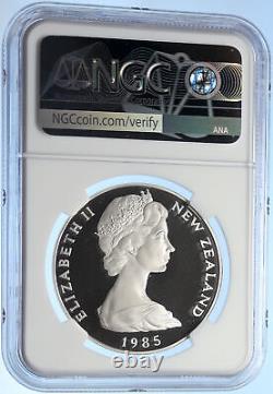 1985 NEW ZEALAND Queen Elizabeth II BLACK STILT Proof Silver $1 Coin NGC i106290