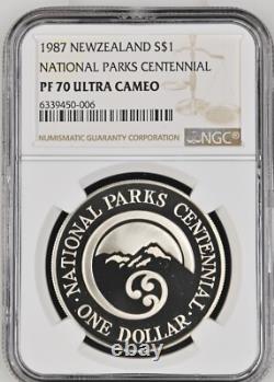 1987 New Zealand Silver 1 Dollar National Parks Centennial Ngc Pf 70 Uc