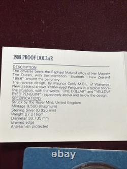 1988 NEW ZEALAND PROOF Silver $ Coin the YELLOW-EYED PENGUIN