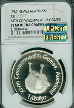 1989 NEW ZEALAND SILVER $1 GAMES NGC PF69 MAC UHCam MAC FINEST SPOTLESS