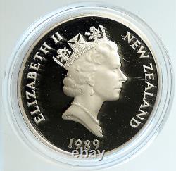 1989 NEW ZEALAND XIV 1990 Commonwealth Game SWIMMER Proof Silver $1 Coin i103140