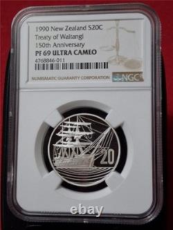 1990 NEW ZEALAND S20C SILVER TREATY OF WAITANGI 150th ANNIV. NGC PF 69 #M-3980