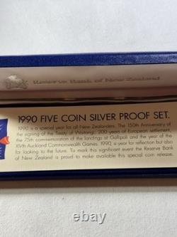 1990 New Zealand 5 Coins Silver Proof Set Treaty of Waitangi