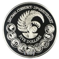 1992 New Zealand Decimal Currency Annversary Silver Proof 5 Dollars Na525