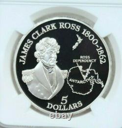 1997 New Zealand Silver 5 Dollars James Ross Antarctica Ngc Pf 69 Ultra Cameo