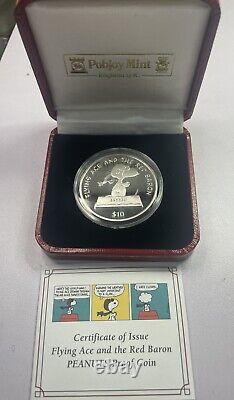 2001 Niue $10 Snoopy Red Baron Flying Ace 925 Silver Coin