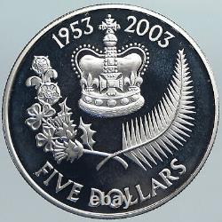 2003 NEW ZEALAND UK Queen Elizabeth II ANTIQUE Vintage OLD Silver $5 Coin i88793