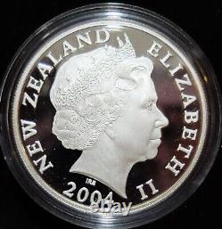 2004 FINE 1oz SILVER NEW ZEALAND LITTLE SPOTTED KIWI $1 PROOF COIN/CASE, LOT#12