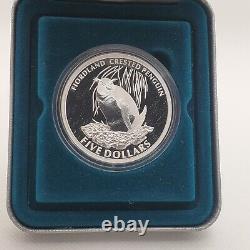 2005 $5 New Zealand Fiordland Crested Penguin proof coin, COA, and OGP