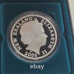 2005 $5 New Zealand Fiordland Crested Penguin proof coin, COA, and OGP
