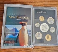 2005 New Zealand Proof Coin Set Silver Dollar Boxed COA