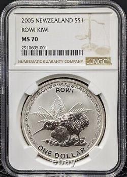 2005 New Zealand Rowi Kiwi Silver Dollar NGC MS70