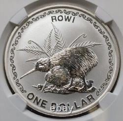 2005 New Zealand Rowi Kiwi Silver Dollar NGC MS70