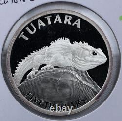 2007 New Zealand 5 Dollars Tuatara Silver Proof Coin Km 150a