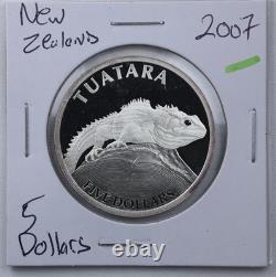 2007 New Zealand 5 Dollars Tuatara Silver Proof Coin Km 150a