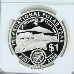 2007 New Zealand Silver 5 Dollars Polar Year Scott Base Ngc Pf 70 Ultra Cameo