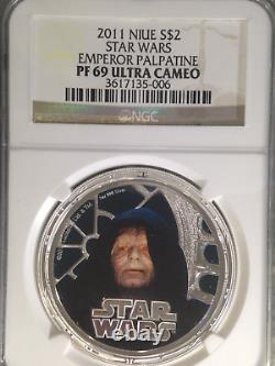 2011 NGC PF69 Niue New Zealand Disney Star Wars Emperor Palpatine 1oz Silver