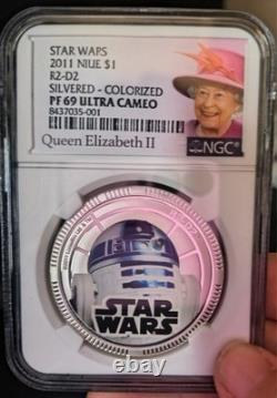 2011 Niue $1 Star Wars R2-D2 Color Coin NGC PF69 Ultra Cameo Queen Label