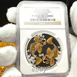 2012 1 oz Niue, 999 Silver Coin Chinese Koi Fish Colorized PF70UC 1 of 84 Mint