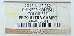 2012 1 oz Niue, 999 Silver Coin Chinese Koi Fish Colorized PF70UC 1 of 84 Mint