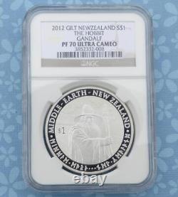 2012 NGC PF70 U-Cam The Hobbit Gandalf Middle Earth New Zealand Silver $1, Pop 5