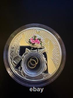 2012 Niue $2 Wedding Coin Sterling Silver Proof with Gold Rings
