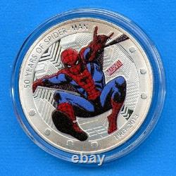 2013 New Zealand 50 Years Spider Man Colorized Silver Collector's Coin in Case