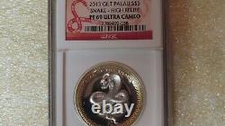 2013 Palau Gold Gilt. 999 Silver Snake High Relief $5 Swarovski NGC PR PF69 gild