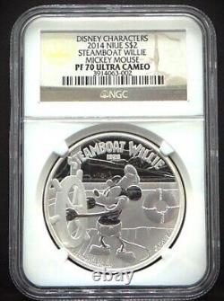 2014 Niue $2 Disney Characters Steamboat Willie MICKEY MOUSE 1oz NGC PF70 UC