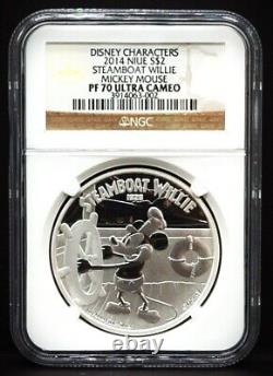 2014 Niue $2 Disney Characters Steamboat Willie MICKEY MOUSE 1oz NGC PF70 UC