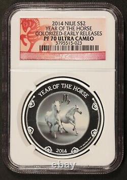 2014 Niue $2 Lunar Year of the Horse Colorized 1 oz Silver Coin NGC PF 70 UCAM