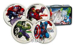 2014 Niue Marvel The Avengers $2 Two Dollar Silver Proof 4 Coin Set Box and COA