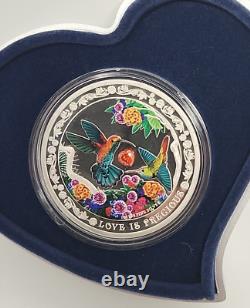 2016 Love Is Precious Hummingbirds 1 Oz Silver Coin New Zealand Mint Proof LE