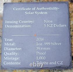 2016 New Zealand Solar System $5 Silver 1 Oz Proof /Mintage 1000. Tektite&CZ