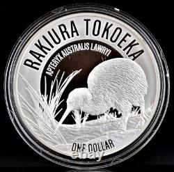2017 1oz $1 New Zealand Kiwi Proof. 999 Silver Dollar withBox & COA